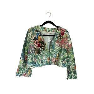 Soft‎ Surroundings Tropical Parrot Embroidered Green Lace Jacket Large Island